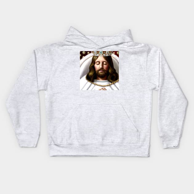 3D Look Artificial Intelligence Art of Christ The King with His Hands Folded  in Prayer Kids Hoodie by Artist4God